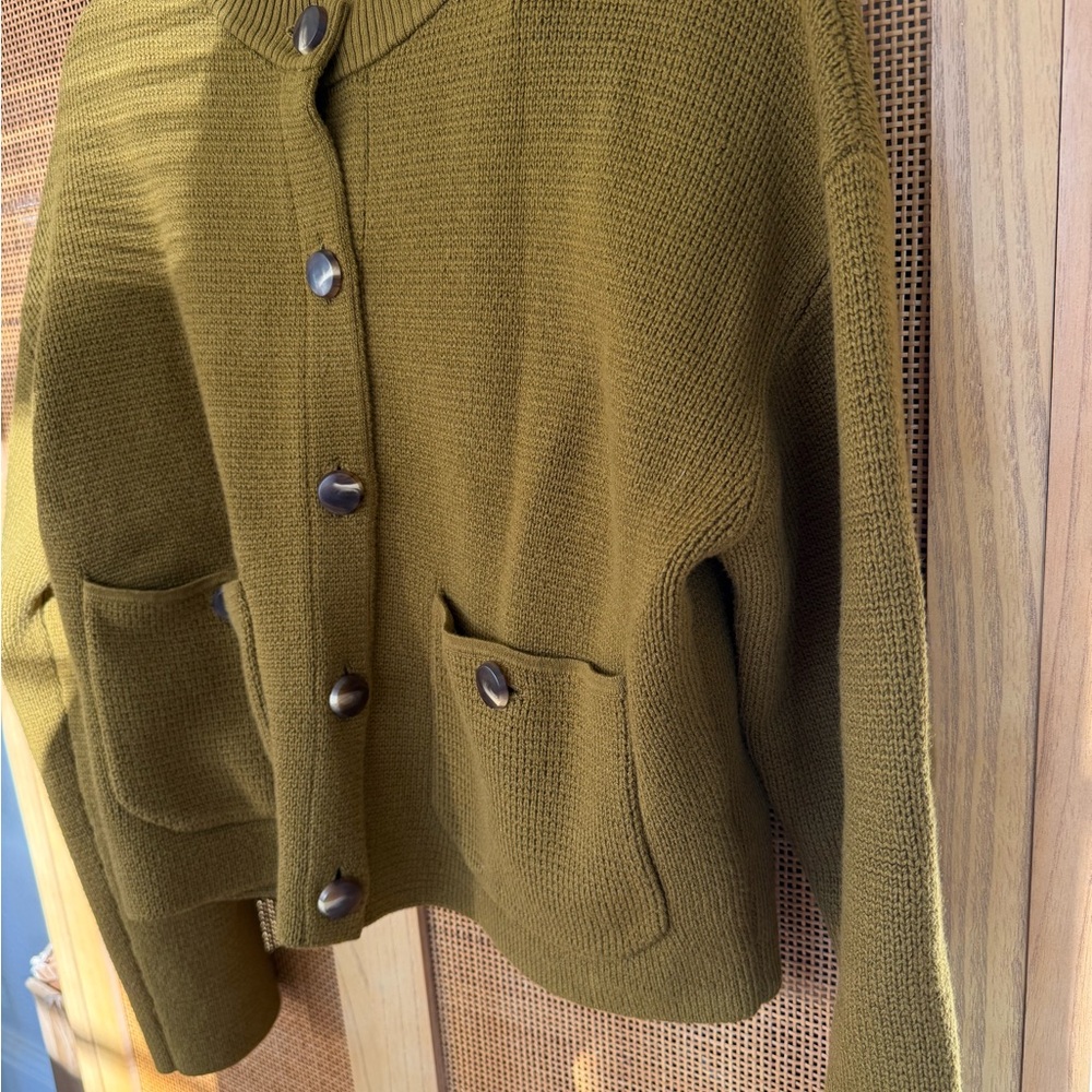 Sezane Olive Green Valerio Jacket Cardigan Wool Cotton size M EUC - Picture 5 of 11